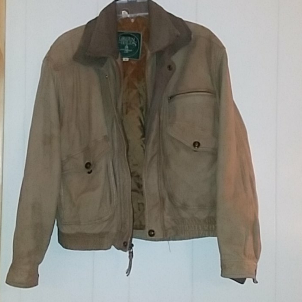Men's Small Green Fields leather bomber jacket